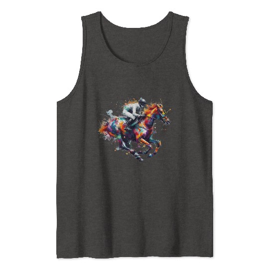 Horse Racing Boy Watercolor art Tank Tops