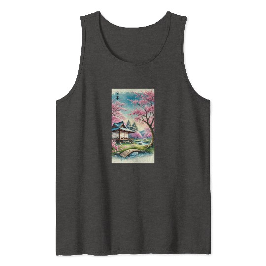 Japan church flowers otaku design Tank Tops
