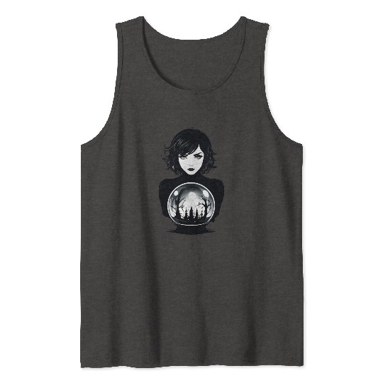 Witchy Woman Gazing into a Crystal Ball Tank Tops
