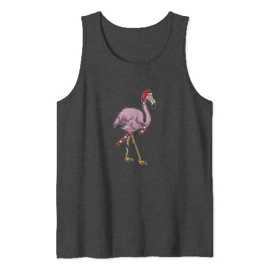 Flamingo Christmas Candy cane Tank Tops