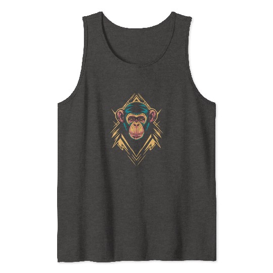 Vibrant Geometric Monkey Art with Neon Colors Tank Tops