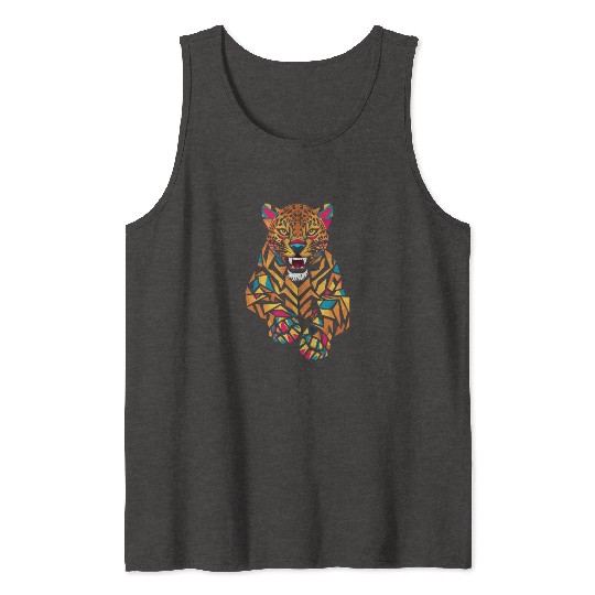 Colorful Geometric Jaguar Illustration Tank Tops