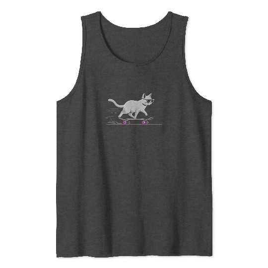 Cat Wearing Sunglasses Riding Skateboard Tank Tops