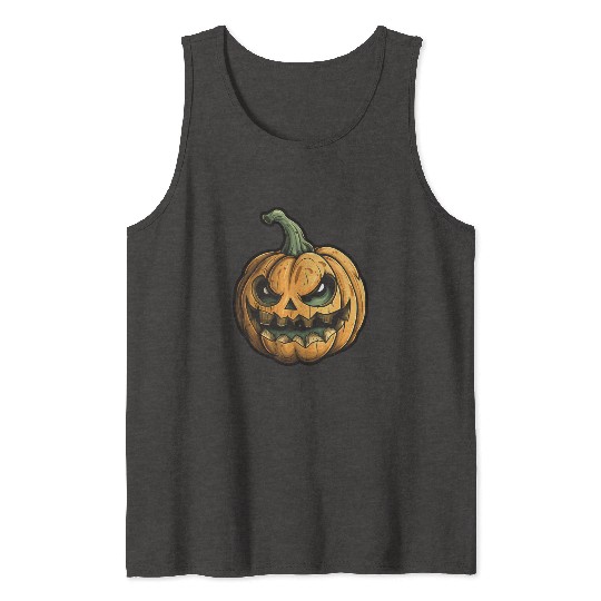 Grinning Green Stem Jack-O-Lantern Tank Tops