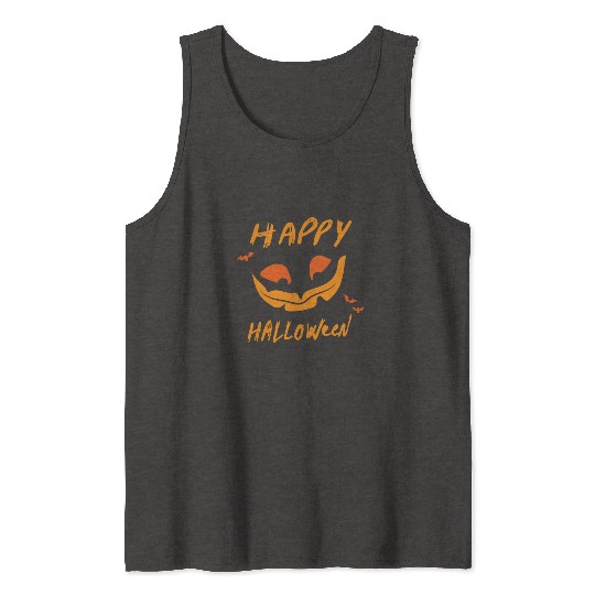 "Happy Halloween" Orange Design on Black Tank Tops