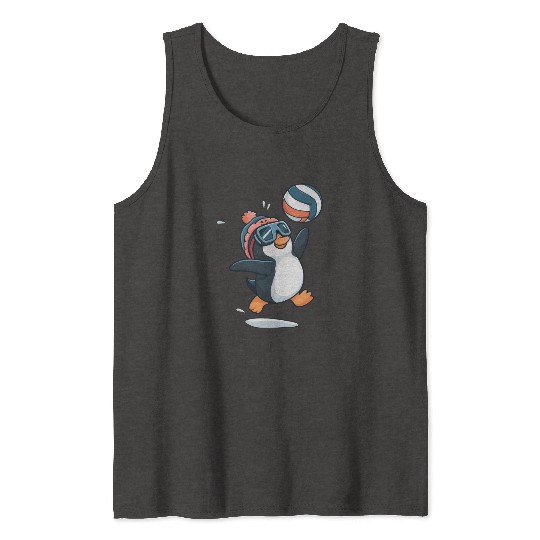 Penguin Playing Volleyball With Goggles And Hat Tank Tops
