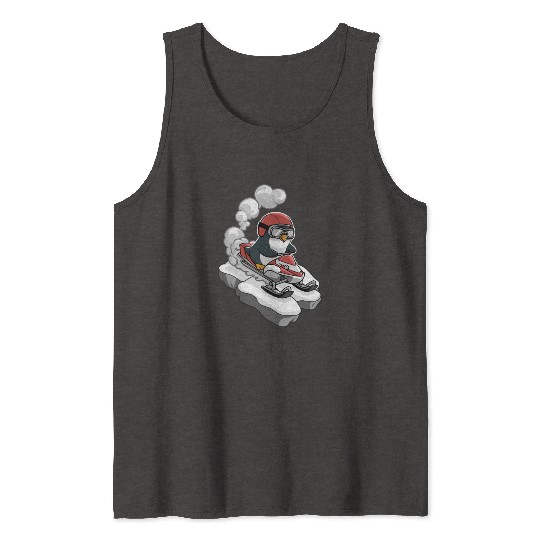 Penguin Riding Snowmobile With Goggles Tank Tops