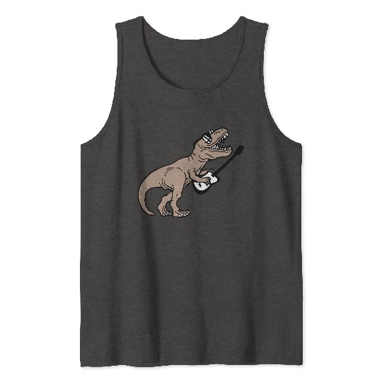 T. Rex Dino DJ Dinosaur Party Animal Plays Guitar Tank Tops