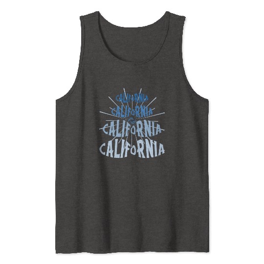 California West Coast Golden State Blue Graphic Tank Tops