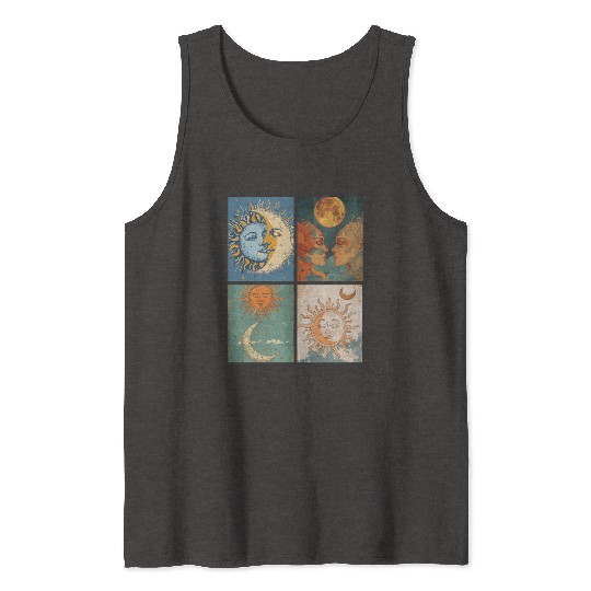 Moon and Sun Tarot Card Designed Look Tank Tops