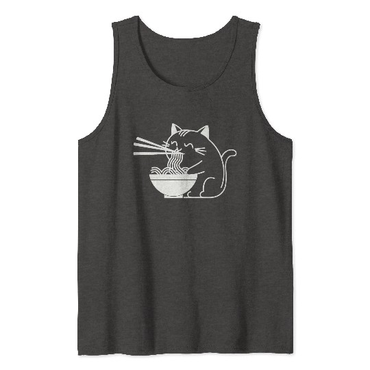 Cute Cat Eating Ramen Kawaii Food Design Tank Tops