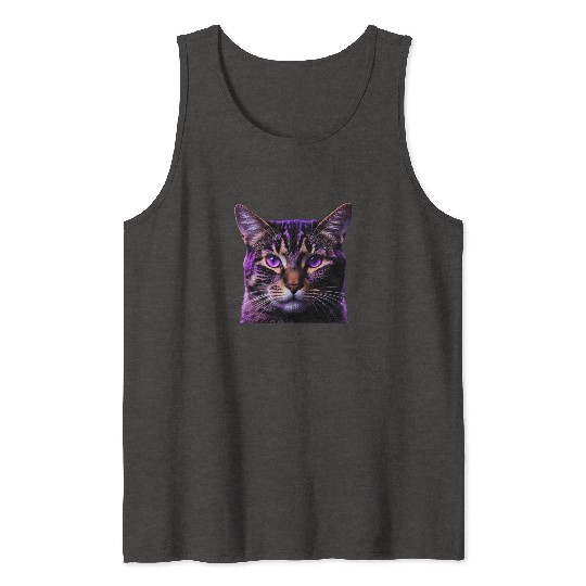 Vivid Lilac-Eyed Tabby Cat Portrait Tank Tops