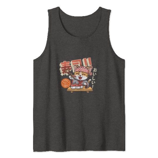 Sushi Chef Cat Adorable Culinary Cat Design Tank Tops