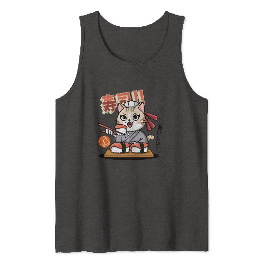 Sushi Chef Cat Adorable Culinary Cat Design Tank Tops