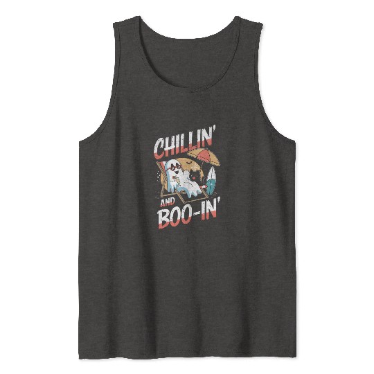 Halloween Ghost and Cat Relaxing Beach Vacation Tank Tops