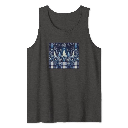 blue and white flannel christmas trees holiday Tank Tops