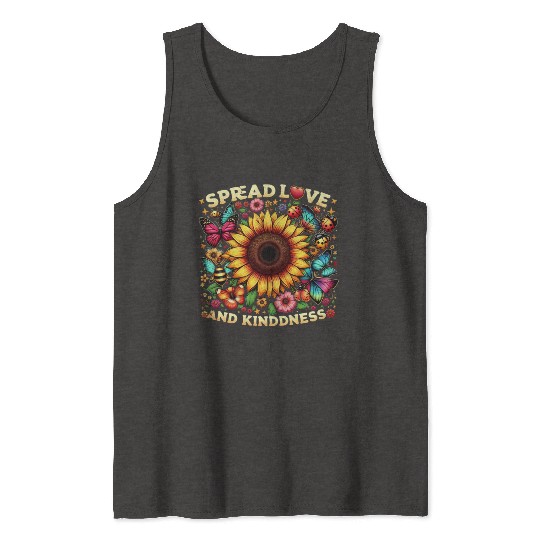 Spread Love & Kindness Sunflower Design Tank Tops