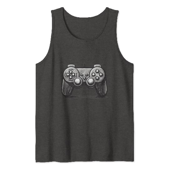 Gamer Controller Cartoon Charcoal Gaming Art 3 Tank Tops