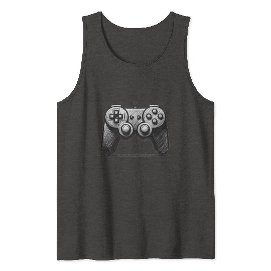 Gamer Controller Cartoon Charcoal Gaming Art 4 Tank Tops