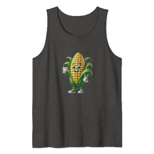 Happy Corn Cartoon Mascot Character Tank Tops