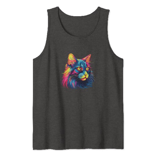 Cat Watercolor Colorful Maine Cat Tank Tops