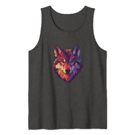 Floral Wolf Vintage Flowers Wolf Face for Wolves Tank Tops