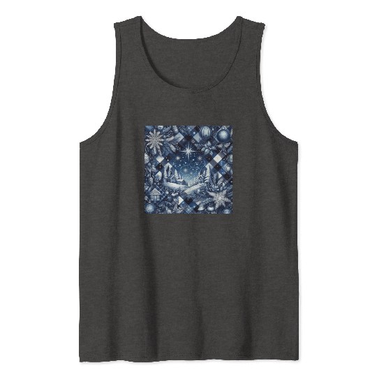 flannel blue and white christmas Tank Tops