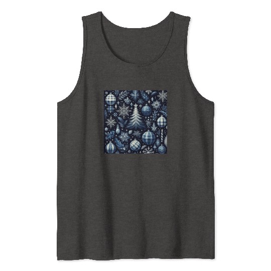 flannel blue and white christmas Tank Tops