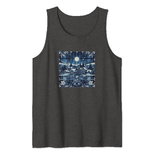 flannel silent night blue and white christmas Tank Tops