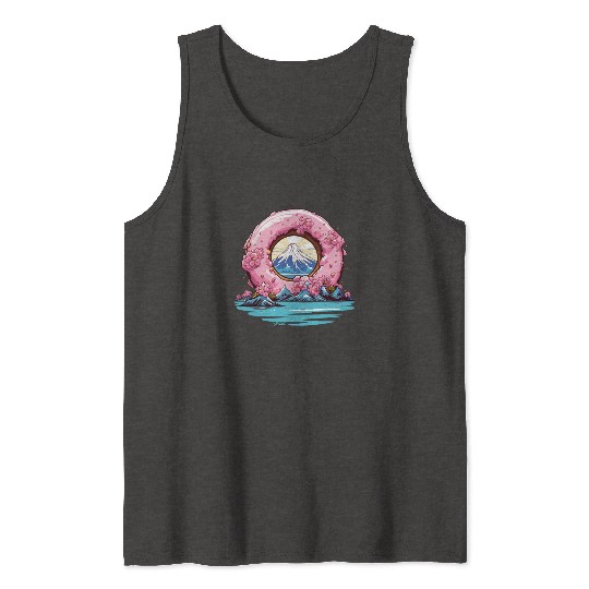 Japan Sakura Blossom Mount Fuji Donut Tank Tops