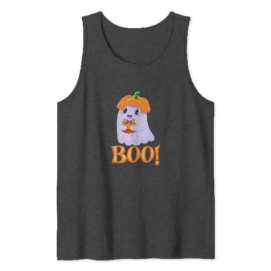 Cute Girl Ghost Boo! with Sweets Pumpkin Halloween Tank Tops