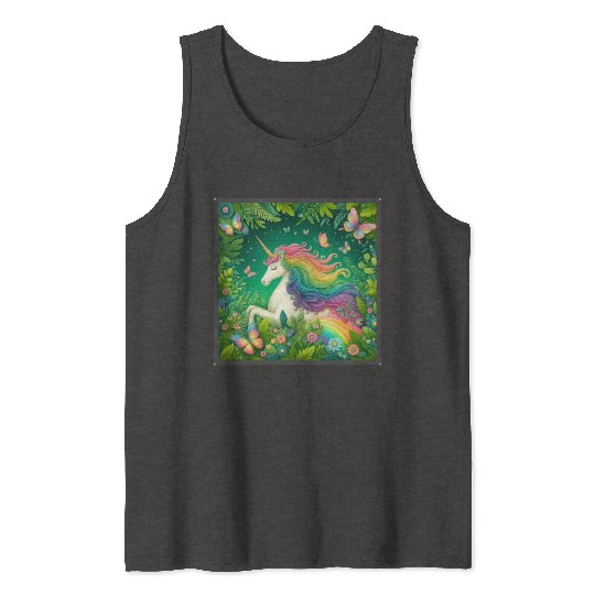 Unicorn, Unicorn butterfly in flower garden design Tank Tops