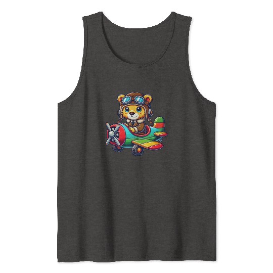 Lion pilot propeller airplane flying license fly Tank Tops