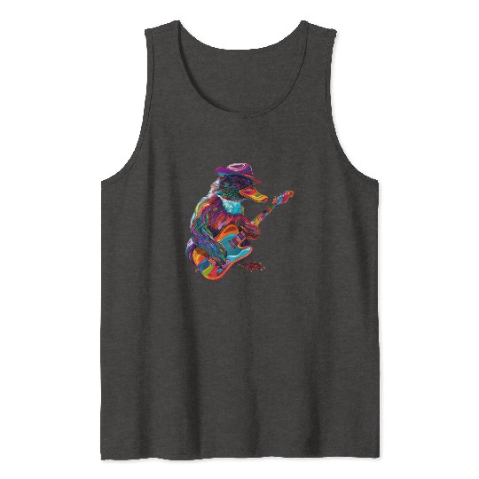 Platypus Mammal Guitar Cowboy Hat Popart Tank Tops