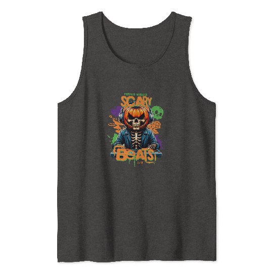 Pumpkin Madness Scary Beats Halloween DJ Design Tank Tops