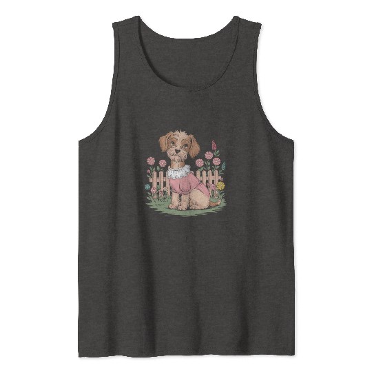 Cottagecore Cozy Dog in Floral Garden Tank Tops