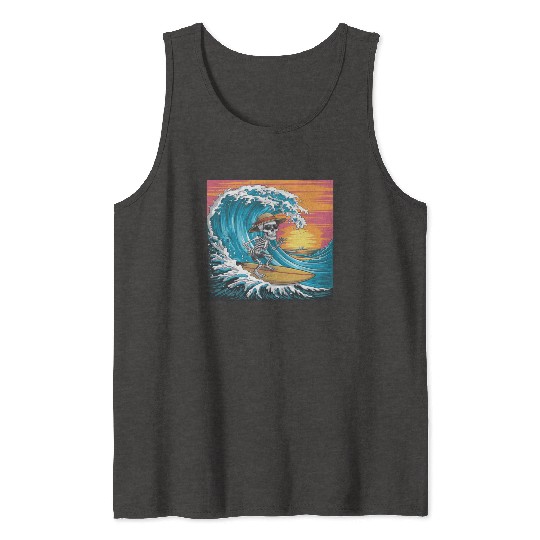 Surfing Skeleton Vibes Surfing Lifestyle Retro Tank Tops