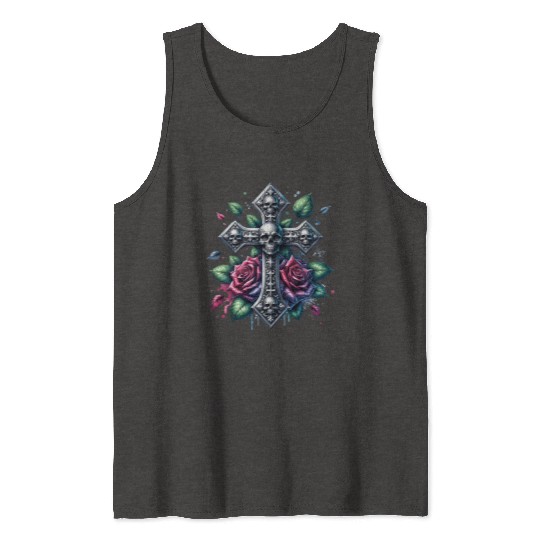 Gothic Collection - Cross, Skulls & Red Roses Tank Tops