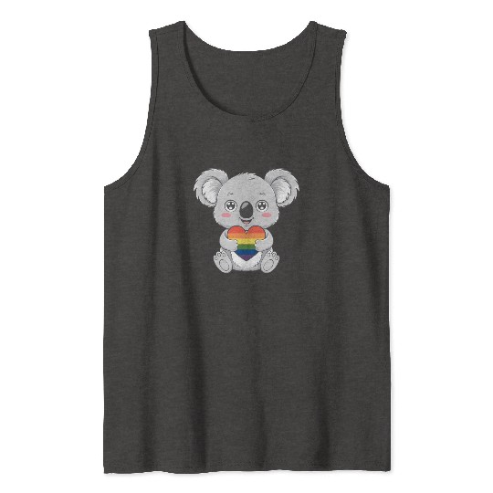 Cute Koala Holding Rainbow Heart LGTBQ Pride Tank Tops