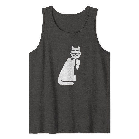 Nerd Cat Horn-rimmed Glasses Geek Smart Kitten Fun Tank Tops