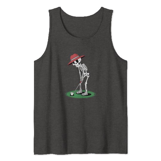 Skeleton Halloween Golfer Golf Player Funny Men Tank Tops