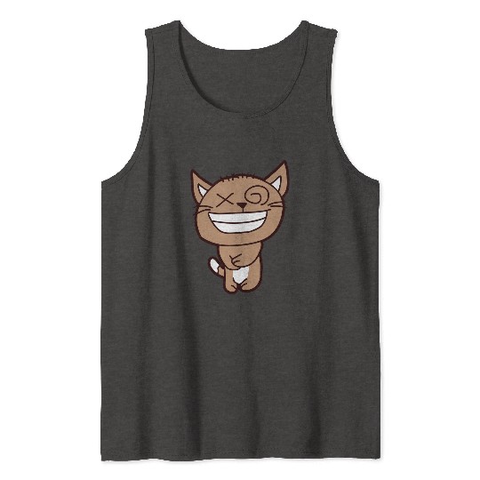Crazy Cat Weird Funny Eyes Cool Grimace Cartoon Tank Tops