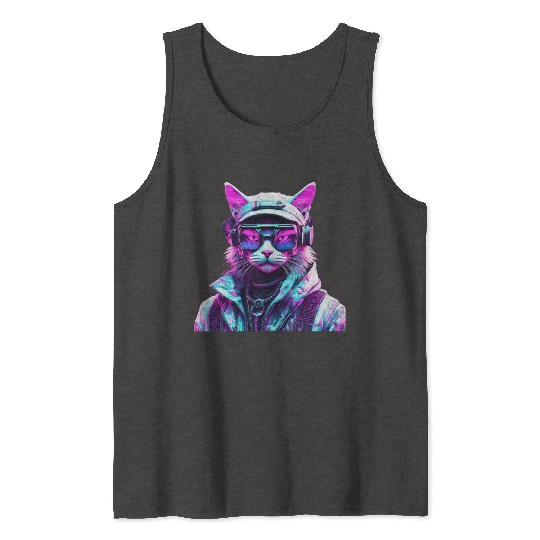 Mystical Cyberpunk Bad Cat Tank Tops