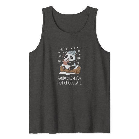 Panda's Love for Hot Chocolate Fun Winter Cozy Tank Tops