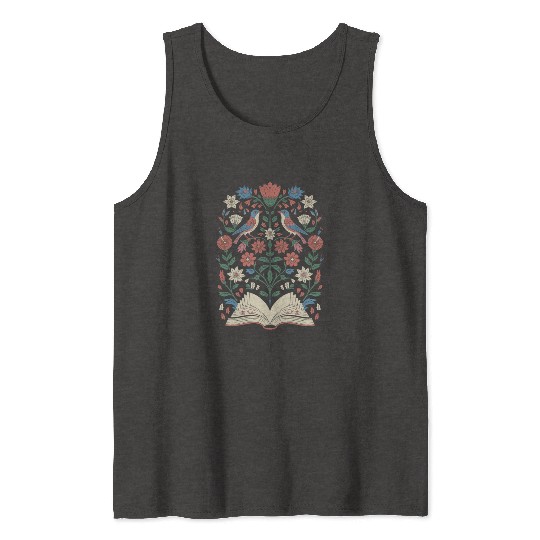 Cottagecore Birds and Blossoms with Open Book Tank Tops