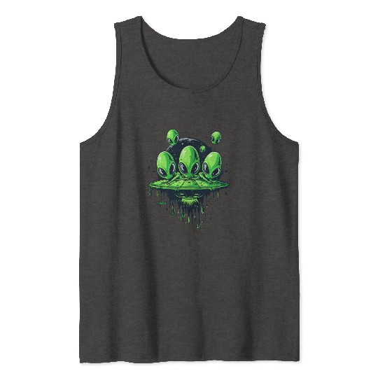 Funny Flying Saucer Alien Invasion Tank Tops