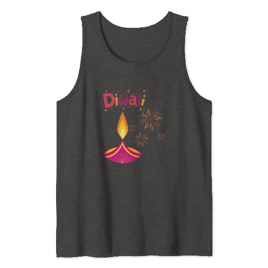 Diwali Design with Lamp & Festive Fireworks Tank Tops