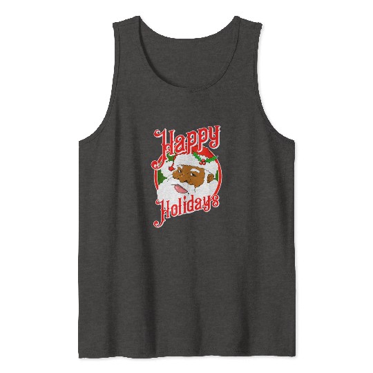 Happy Holidays African American Black Santa Claus Tank Tops