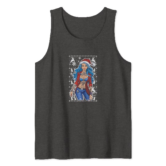 03 Sexy Christmas Woman Blue Hear Deer Tattoos Tank Tops