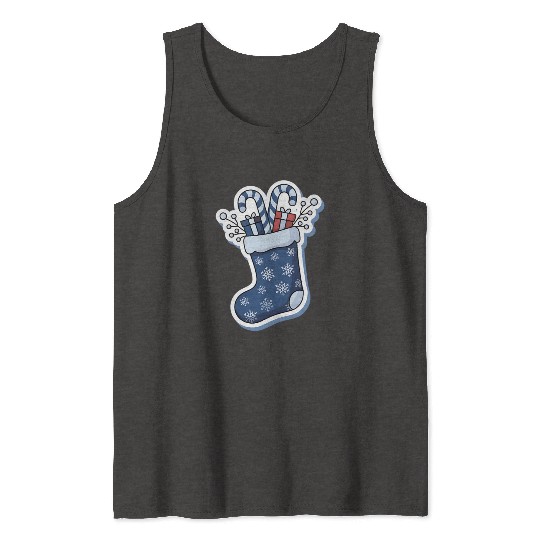 Christmas Stocking Candy Canes Blue And White Tank Tops